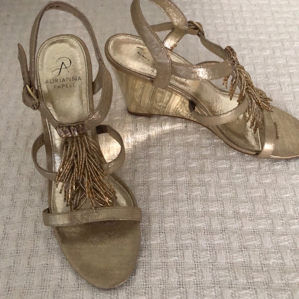 Gold beaded Adrianna Papell heels/wedges